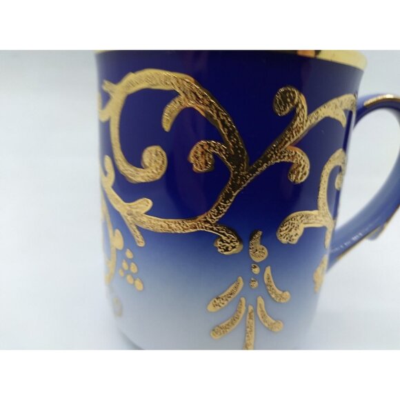 Kutahya Porselen Handcrafted Blue & Gold Scrolls White Porcelain Mug Cup W/ Box - Picture 4 of 10